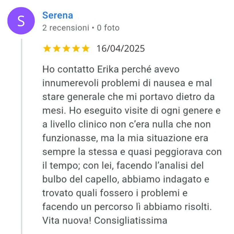 Recensione-disturbi-gastrointestinali-naturopata-Codroipo-Udine Testimonianza positiva benessere con rimedi naturali